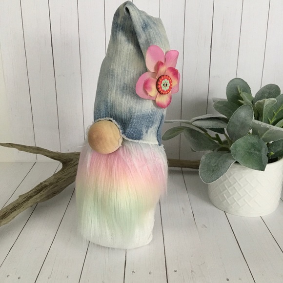 🚫SOLD🚫 Gnome Handmade Hippie Denim Flower Sock Beard - Picture 2 of 8
